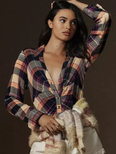 NWT Pilcro x Anthropologie V-Neck Ruched XL Purple Pink Buttondown Shirt