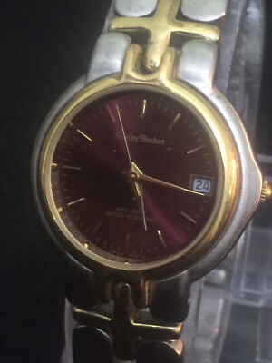 Stanley Blacker Unisex Watch 33 Mm Case Red Face Gold Dial,Date Two Tone Band