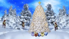 CHRISTMAS SCENE "3 REINDEER & TREE" FRIDGE MAGNET 5" X 3.5"