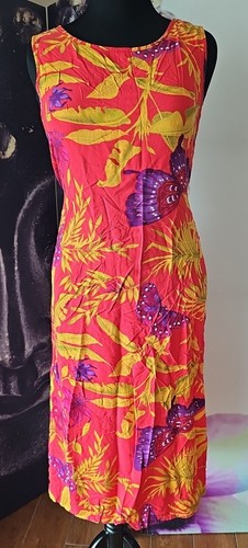 Jane Ashley Damen ärmellos rot Blumenmuster Löffelausschnitt Rayonkleid M