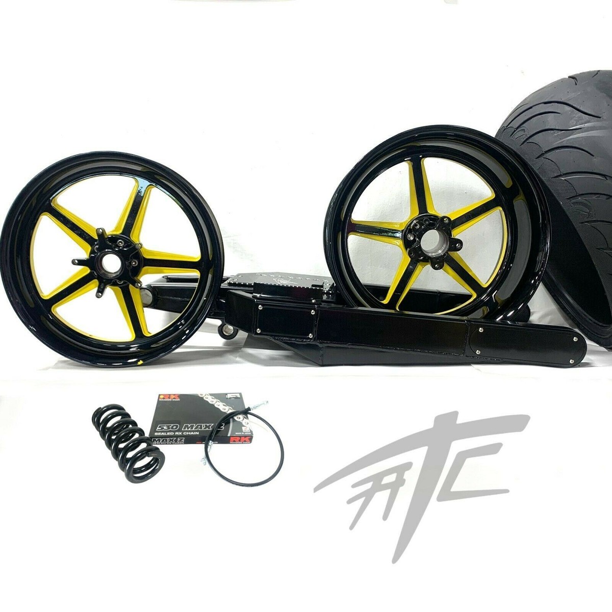 360 FAT TIRE KIT BLACK & YELLOW ALL STAR WHEELS 06-11 KAWASAKI