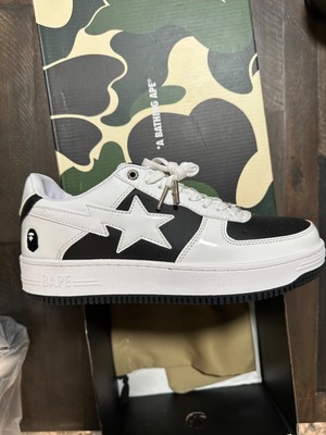 Bape Bapesta Size 9.5 Black / White Leather Low M2 Sneaker New A Bathing Ape