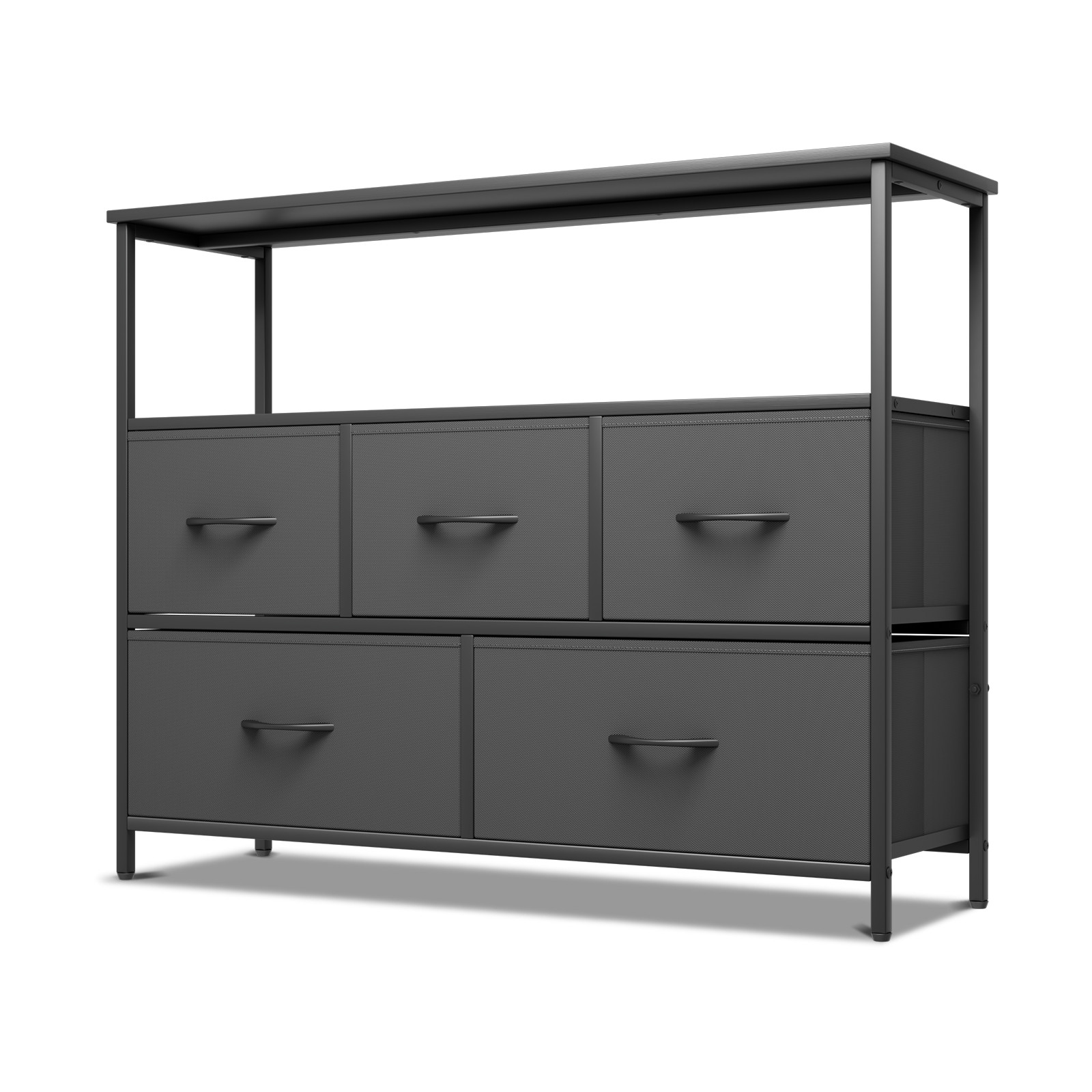 5 Black Drawers Dressers Fabric Chest of Drawers Storage Bedroom Organizer Bins