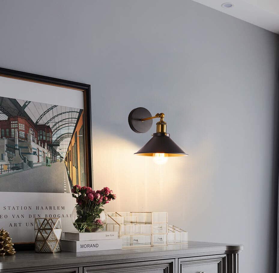 Modern Vintage Industrial Indoor Wall Light Fitting Black Metal Lounge Lampshade eBay
