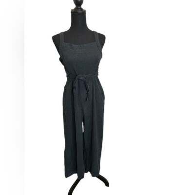 Thread & Supply vintage black wash linen blend square neck romper size S