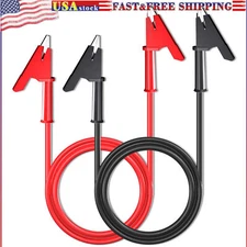 2PCS Alligator Clips Test Leads Dual Ended Crocodile Copper Wire Cable Red Black