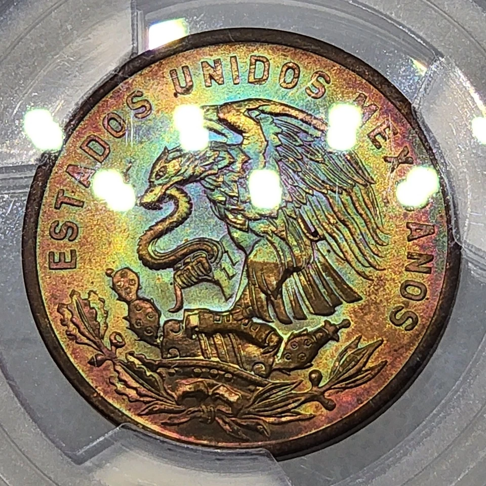 1964-Mo 墨西哥 20 Centavos PCGS MS65RB 霓虹彩虹色疯狂电动 — 第 3/4 张图片