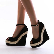 Women Platform Sandals Peep Toe Buckle Strap Wedge High Heels Pumps Party Shoes