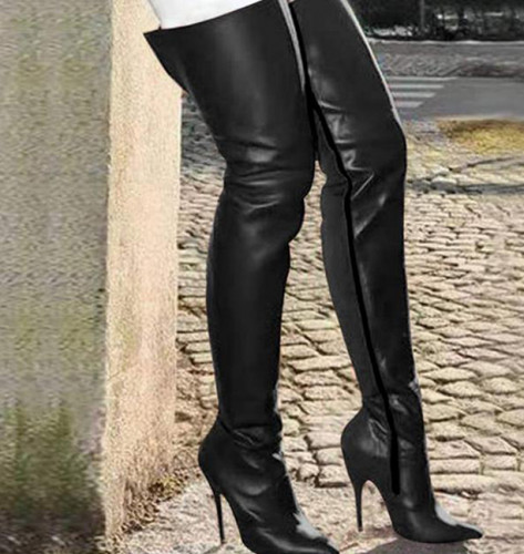 Damen Stilettoabsatz Spitz Pumps Sexy Reißverschluss Overknee Stiefel Nachtclub- - Bild 4 von 10