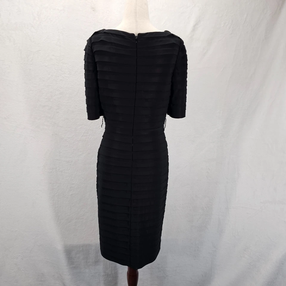 Adrianna Papell Dress Womens Sz 8 Black Pleated Faux Wrap V-Neck 3/4 Sleeve Work - Image 3 of 4