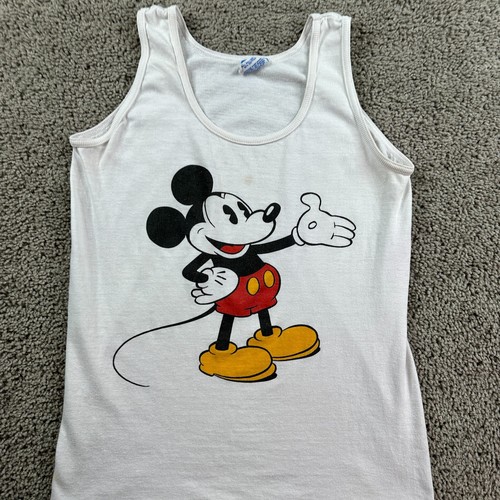 VINTAGE 80s Disney Shirt Girls Small White Mickey Mouse Tank Top Kids FLAW - Picture 3 of 14