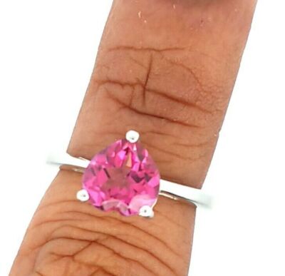 925 Sterling Silver And Pink Topaz Heart Ring Grams Size-6