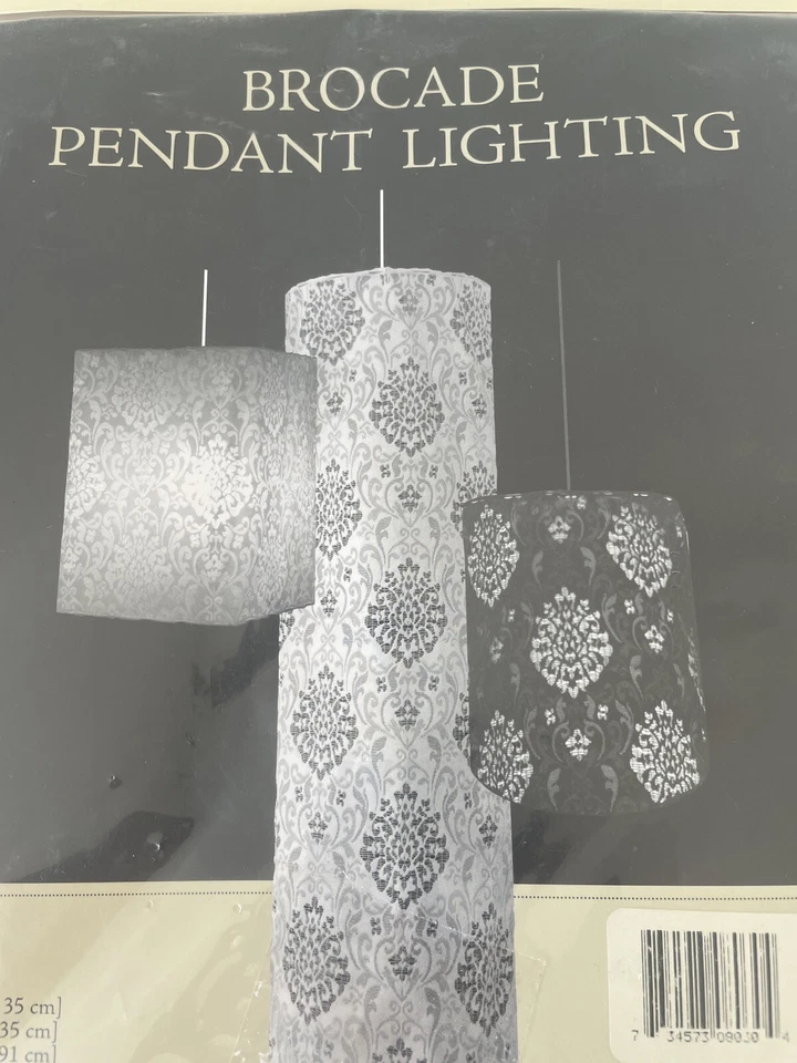 Brocade Pendant Light Heritage Lace Pearl 10" Square x 14" Drop Boho Eclectic  - Image 3 of 4