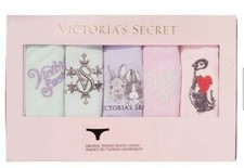 VICTORIA'S SECRET Graphic Thong Panty 5 Pack Gift Set Pastel Embroidered Logo XL