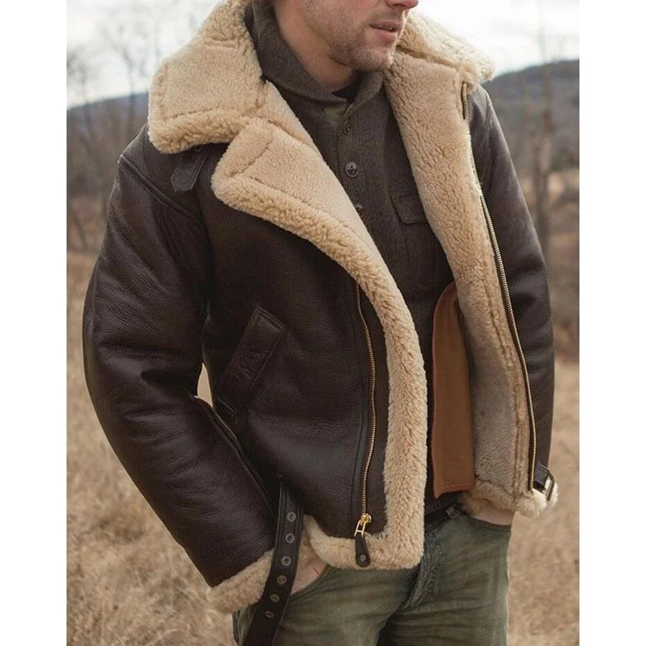 New Men's RAF Aviator Faux Leather Jacket Coat Bomber B3 Sheep Skin Pilot Flying