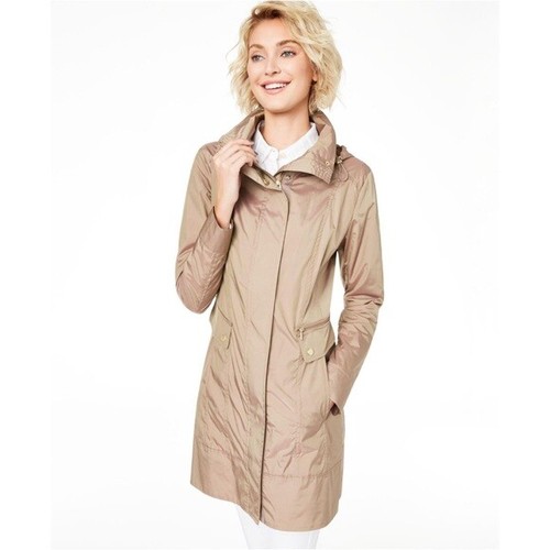 Cole Haan Petite Packable Hooded Water-Resistant Raincoat - Champagne