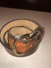 VTG MASON MASONIC SHRINERS LEATHER TOOLED BELT 44 BRASS BUCKLE