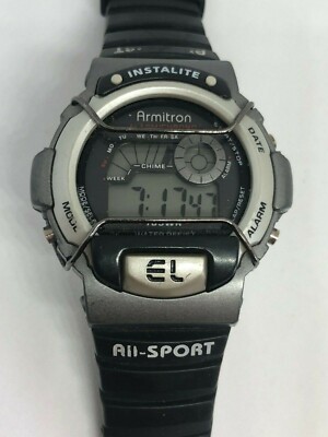 Armitron All Sport Uhr 40/6649 schwarz Kautschukband rund 44mm Digital Zifferblatt