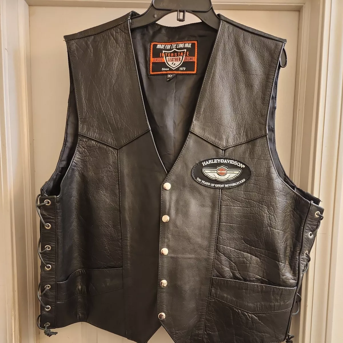 Mens leather 2024 harley davidson vest