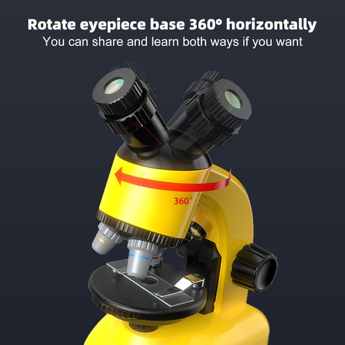 Rotating Microscope LED 100X-1200X Magnification Science Toys Kit For Kid Yellow - Picture 6 of 15