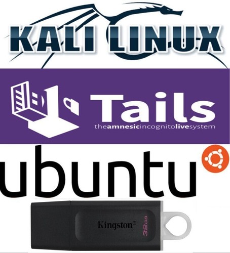 Tails 5.13 Kali 2023.1 Ubuntu 23.04 Multiboot 32 GB SCHNELL 3.2 Live USB Linux - Bild 1 von 6