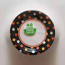 Party Impressions Haunt Couture Halloween Fall Dessert Plates 40ct Black Rim Dot