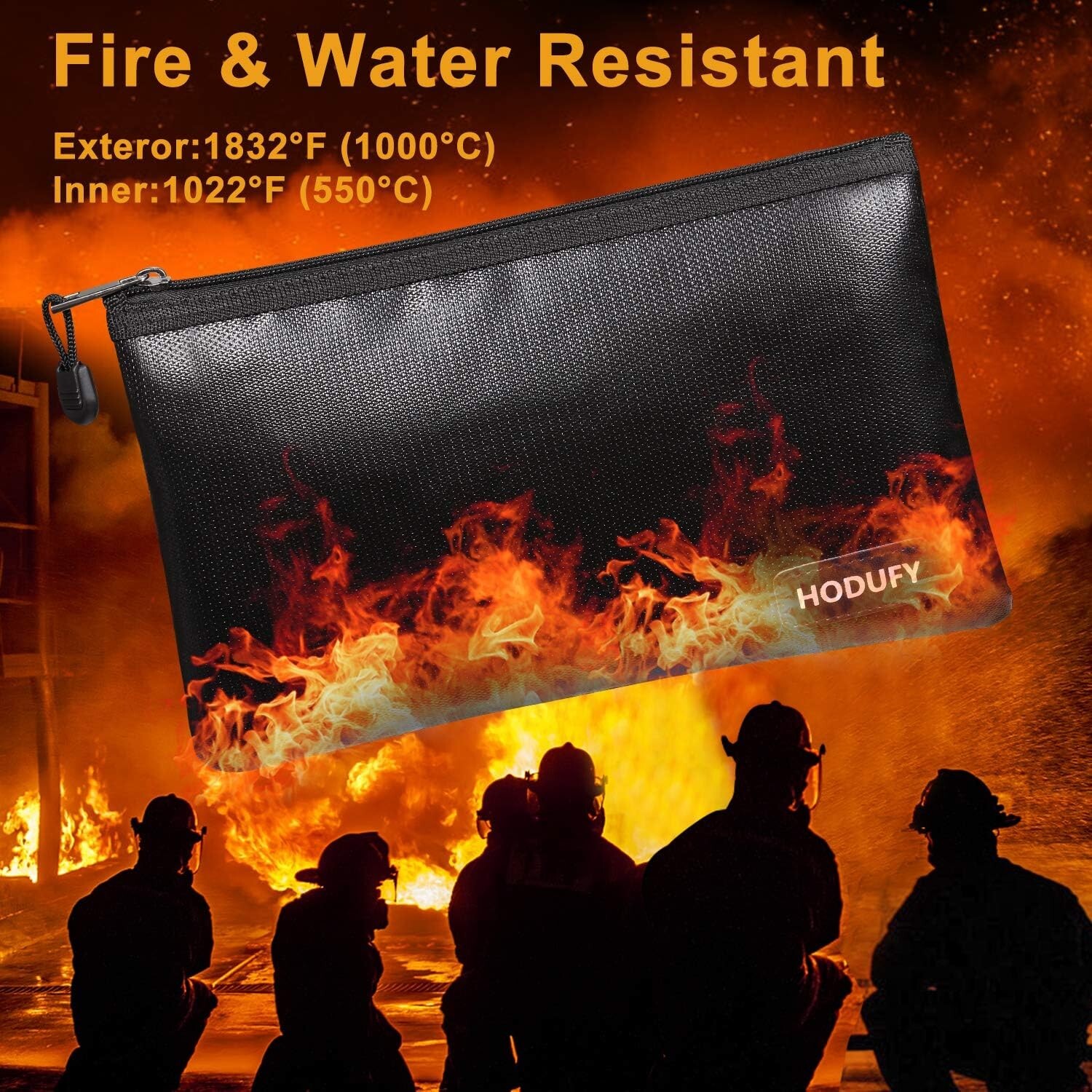 Fireproof and Waterproof Black Money Bag Set - Ultimate Protection for Valuables