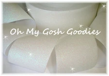 3" SUPER SPARKLE WHITE GLITTER SOLID GROSGRAIN CHEER CHEERLEADER TIK TOC RIBBON 