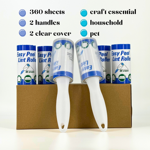 Lint roller adhesive fluff remover sticky roller 2 handles 6 refills 360 sheets - Picture 2 of 5