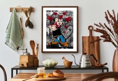 Popeye & Olive Oyl Love Graffiti Poster/Print, Classic Character Wall Print