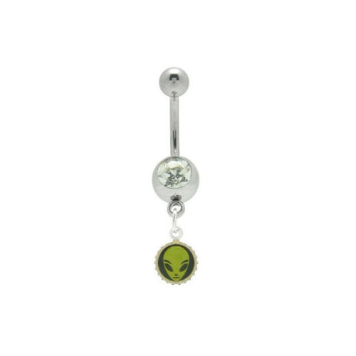 14G Belly Button Navel Rings Alien Jeweled Dangler Surgical Steel Barbell 10mm - Picture 1 of 10