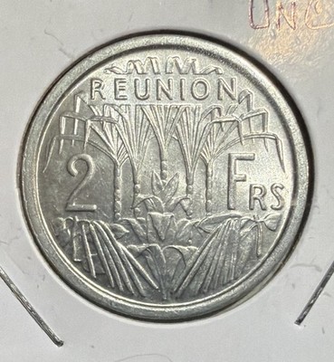 1948(a) REUNION 2 FRANCS UNCIRCULATED ALUMINUM COIN-KM#8