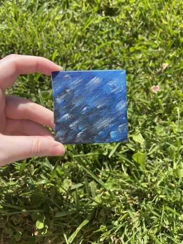 Small Blue Abstract Painting on Canvas, Unframed Single Piece Art