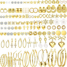 75 Pairs Gold Stud Earrings Set for Women, Trendy Hypoallergenic Pearl Cubic Zir