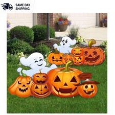 Festive Halloween Outdoor Decorations   2 Durable Pumpkin Yard Signs with Stakes