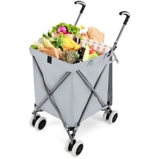 Carrello della spesa pieghevole grigio 90L con borsa impermeabile rimovibile e copertura