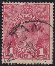 AUST KGV 1d RED SWMk.  'DIE 2'. ROUGH PAPER. USED. (M664)