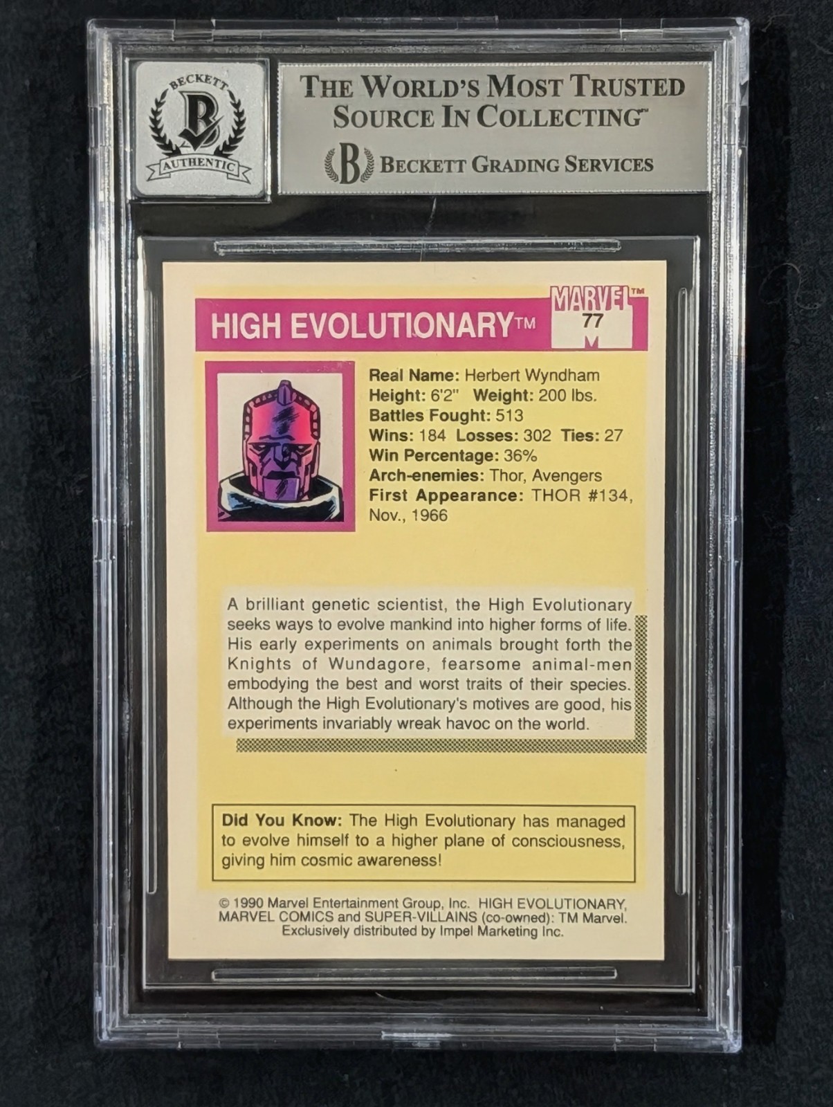 1990 Impel Marvel Universe #77 High Evolutionary Chukwudi Iwuji Auto Beckett 10 view 2