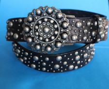 EXPRESS Black Studded WOMENS LEATHER BELT 1 3/8" Wide SZ MED Circle Buckle 352