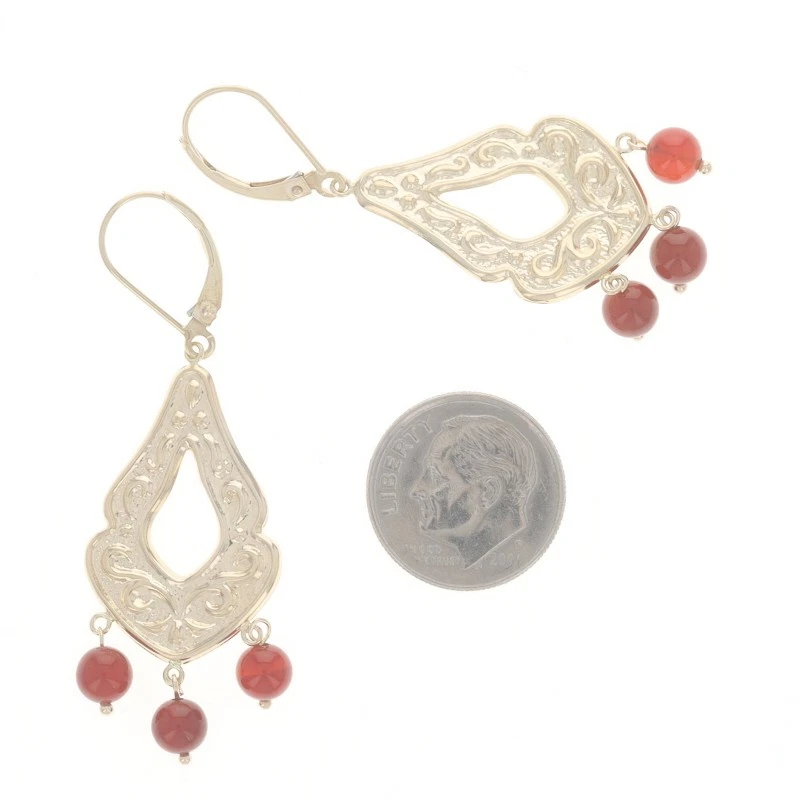 Pendientes colgantes araña cornalina oro amarillo - pergamino vieira cuentas 14k Foto 3 de 4