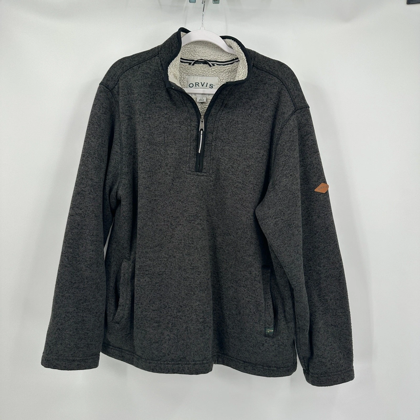 Orvis Mens 1/4 Zip Jacket Size L Outdoor Rugged Fall Layer Fleece Sherpa Lined
