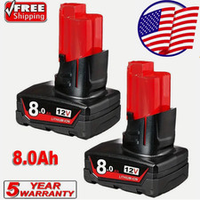 2Pack Battery For Milwaukee for M12 8.0Ah LITHIUM Extended Capacity 48-11-2460