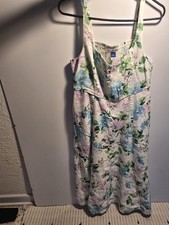 Old Navy Midi Dress Womens L Linen Smock Sundress Fit Flare Floral Garden Cottag