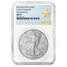 2024-W $1 1-oz Burnished American Silver Eagle NGC MS69 ER West Point Star Label