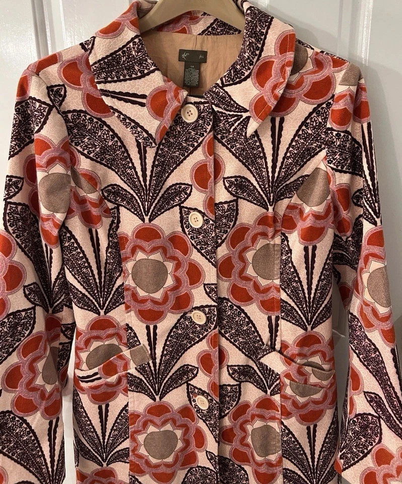 Anthropologie FEI размер 14 многоцветный цветочный тяжелый матовый хлопок с подкладкой пальто б/у в отличном состоянии - Изображение 3 из 4