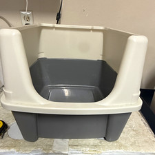 Amazon Basics Open Top Tall High-Sided Cat Litter Box w/ Scoop, Gray/White