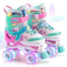 NEMONE Mermaid Light-Up Roller Skates Girls, Adjustable 4-Size Green Rose