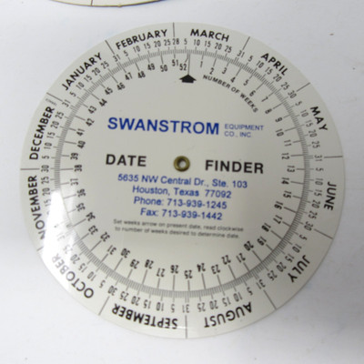 Swanstrom Equipment Co Date Finder Advertising Wheel Vtg Calculator Houston Tx