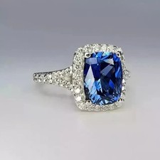 2Ct Cushion LabCreated Blue Sapphire Women's Wedding Ring 14K White Gold Plated