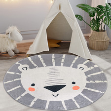 Abreeze Large Round Kids Play Mat 5.3Ftlion Nursery Rug Fluffy Faux Wool Kids